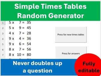 Simple Times Tables Random Generator