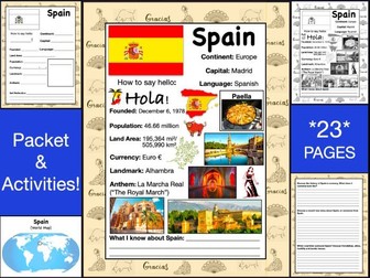 SPAIN History & Geography, Travel The World Worksheet