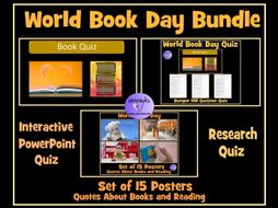 World Book Day: Bumper 100 Question PowerPoint Quiz, 108 Question Research Quiz and 15 Book Quote Posters
