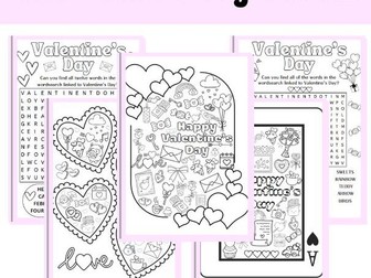 Valentine's Day Colouring Pages and Wordsearches - February Morning Activities