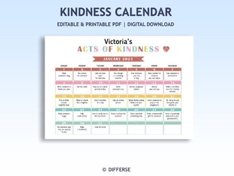 Acts of Kindness Calendar | Kids Activities | Good Behavior Calendar | Be Kind