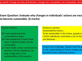 Geography Lesson- Sustainability in the home-Resource management- Energy