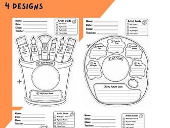 All about me - Art (Easel & Palette) bulletin board design and worksheets