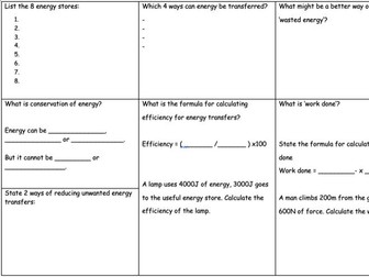 Energy recap worksheet