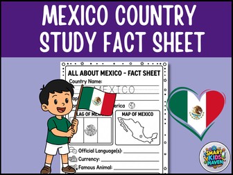 Mexico Map and Flag Country Study Research Project Worksheet Geography Activity.