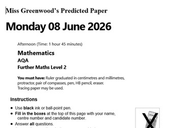 Further Maths AQA Level 2 Predicted Paper 2026 Paper 1 Non-Calculator