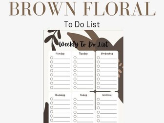 Brown Neutral Floral Weekly To Do List For Teachers and Students, Printable Digital Download