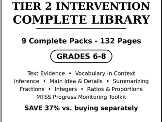 Tier 2 Intervention Complete Library: Grades 6-8 Reading + Math + MTSS | RTI