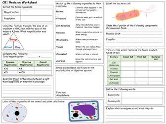 Edexcel Combined Science Biology 1 Revision Worksheets