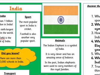India Reading Comprehension - Differentiated - Year 2