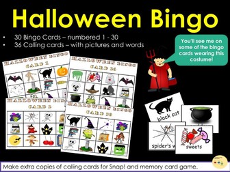 Halloween Bingo! Snap! and Memory Card Games - 30 Bingo Cards and 36 Calling Cards