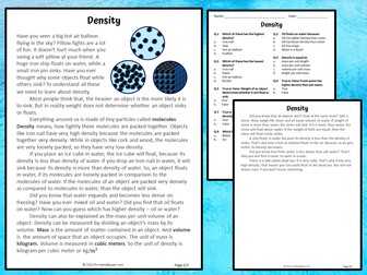Density Reading Comprehension Passage and Questions - PDF