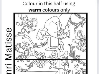 Henri Matisse warm / cool colour worksheet / extension task / cover lesson