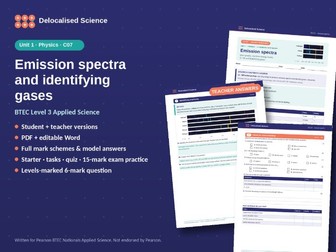 BTEC Applied Science Unit 1 Physics: Emission spectra (C07) - worksheet + answers