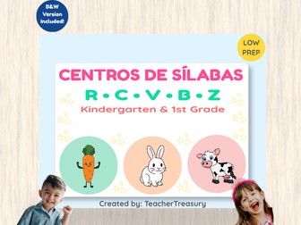 Spanish Syllables Centers R C V B Z Playdough Mats and Clip Cards EYFS Reception Phonics Activity Pa