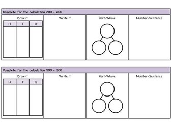 Add and Subtract Multiples of 100, Draw it, Write, Part-Whole