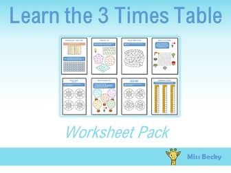 3 Times Table Worksheet Pack