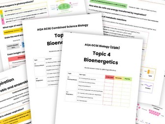 Topic 4 Bioenergetics model answer revision notes AQA GCSE Biology