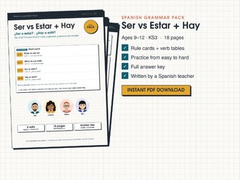 Ser vs Estar + Hay vs Está: Spanish Grammar Worksheets with Answers (KS3)