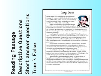 George Orwell Biography Reading Comprehension Passage Printable Worksheet PDF