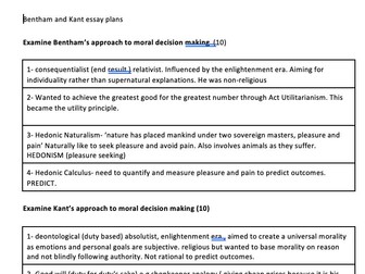 A-level Ethics: Bentham and Kant Essay Plans