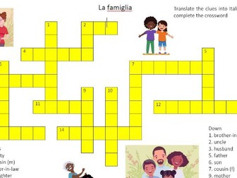 Free Italian vocabulary crossword - la famiglia, family