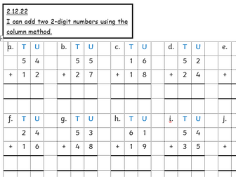 2 digit column addition templates