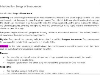 Teacher notes for William Blake's Introduction Songs of Innocence