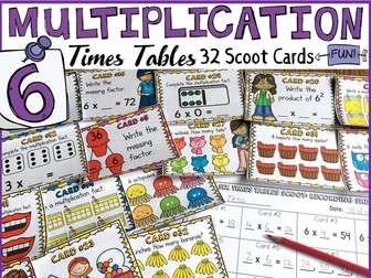 MULTIPLICATION: SIX TIMES TABLES FACTS: SCOOT CARDS