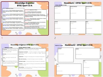 BTEC Sport (Tech Award 2022) Knowledge Organiser and Homework tasks - Component 3 Learning Aim A