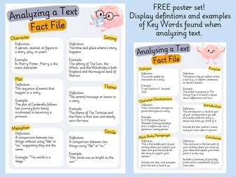 FREE Analyzing Text / Literature Key Words Poster, 2 pages! Ages 7-11