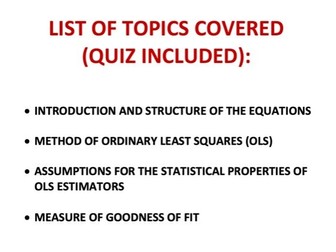 AG909 Quantitative Methods for Finance: Summary of Simple Linear Regression