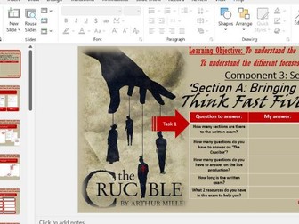 Edexcel GCSE - Component 3 'The Crucible' Workbook 1 and PowerPoint