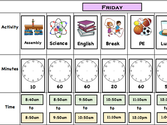 Autism friendly activity timetable