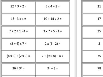 Order of Operations (BIDMAS) Task Cards