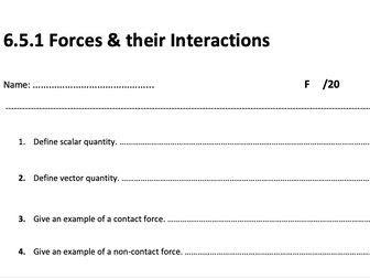 AQA GCSE Trilogy Physics Recall sheet. 6.5.1 & 6.5.2 Forces & Their Interactions and Work Done