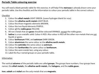 periodic table colouring exercise