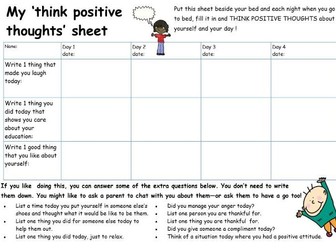 My 'Think positive thoughts' Sheet