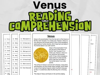 Venus Reading Comprehension for Gr 3 - 5: No Prep Space Activity