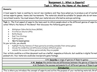 Esports BTEC Level 2 Unit 1 Assignment guides