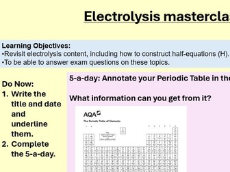 Electrolysis Masterclass, including half-equations