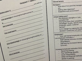 Business GCSE 9 and 12 Mark Writing Frame