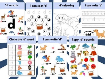 'd' initial phonics sound booklet