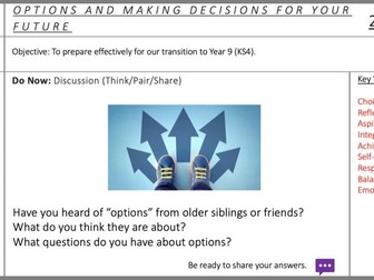 Preparation/Transition for Year 9: Options and making decisions for the future (Session 5)