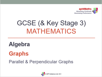 apt4Maths: PARALLEL & PERPENDICULAR GRAPHS PowerPoint for GCSE Maths (Lesson 7 of 11 on Graphs)