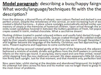 AQA Descriptive writing. Aiming for grade 7+. Includes targets/tips, 6+ model examples & help sheet.