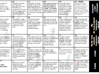 P4 AQA Electricity Equations Differentiated Snakes and Ladders