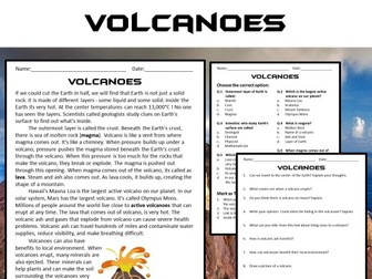 Volcanoes Reading Comprehension Passage and Questions - PDF
