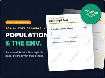 AQA A Level Geography Pop and Env exam skills revision mat