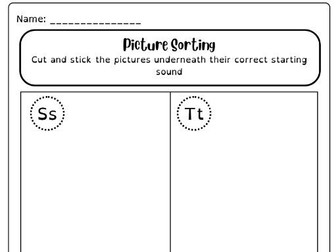 Initial sound cut and stick worksheet pack
